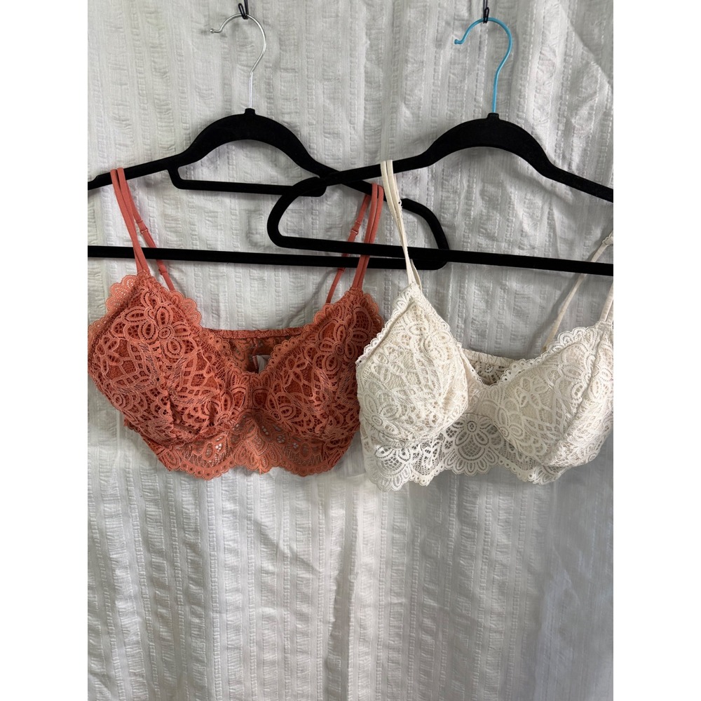 Colsie Women L XL Bralette Bundle Terracotta Cream Good‎ Lace Longline 2pk